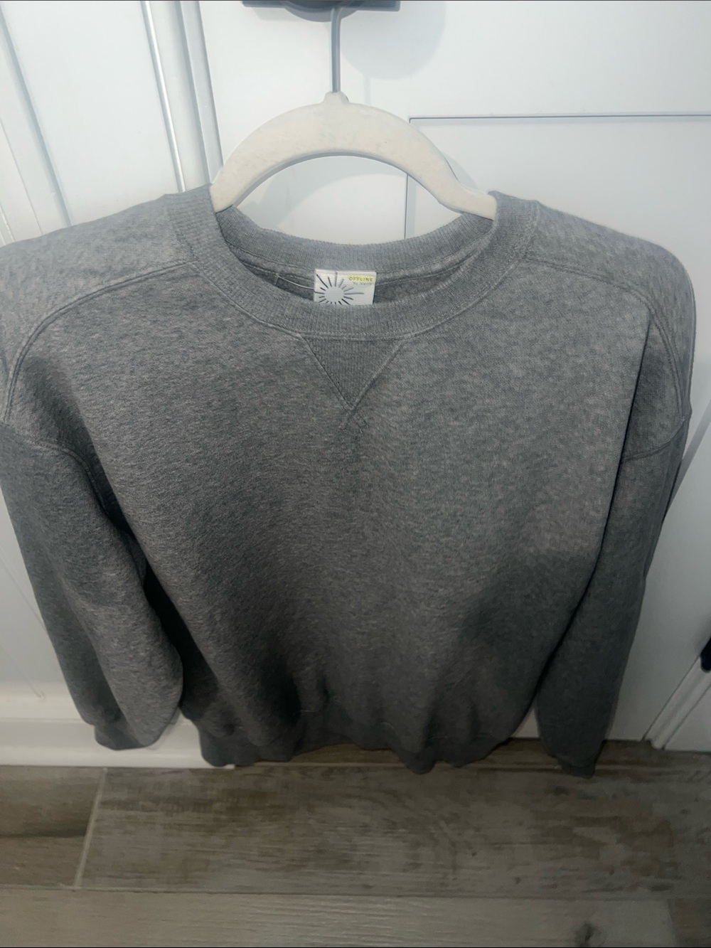 Offline by Aerie Cloud Fleece Oversized Crew Neck Sweatshirt in Grey